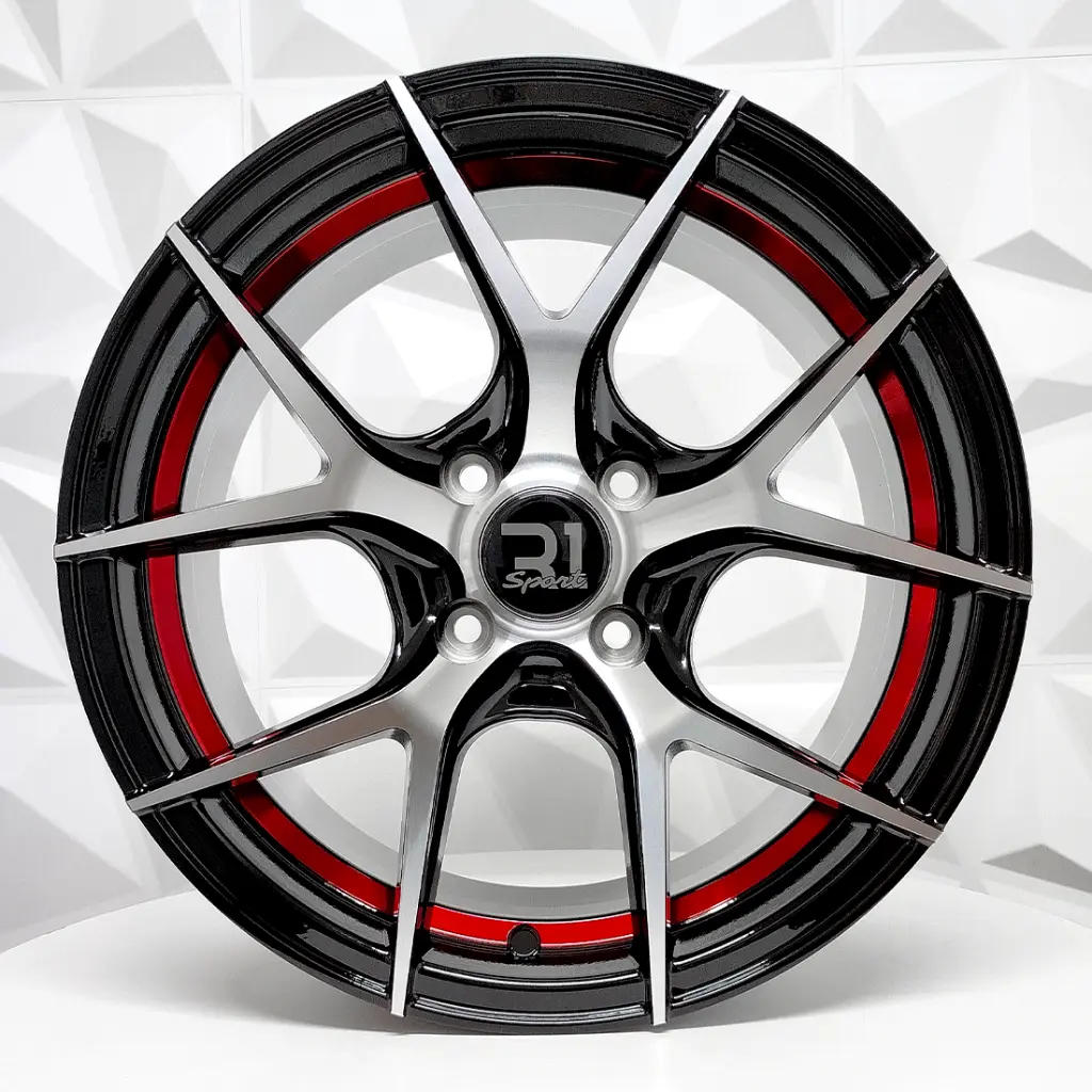 RIN 15X7 4-100 R1 SPORT RGW8832 BLACK MACHINE FACE + RED UNDERCUT ET35 CB73.1 