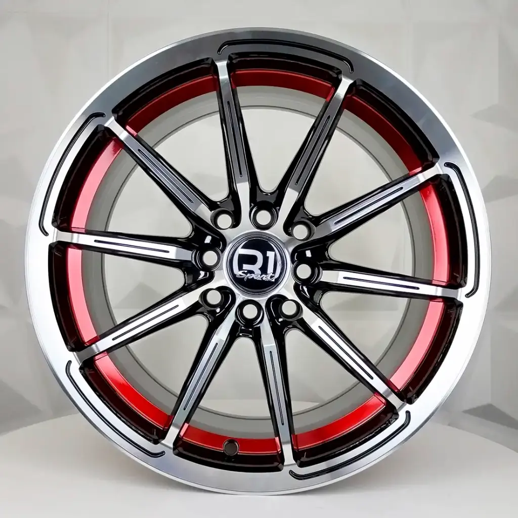 RIN 15X8 4-100/114.3 R1 SPORT DX754 BLACK MACHINE FACE RED UNDERCUT* ET0 CB73.1 
