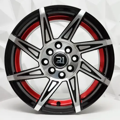 [144596] RIN 14X6 4-100/114.3 R1 SPORT QC2057 BLACK MACHINE UDERCUT RED ET10 CB73.1